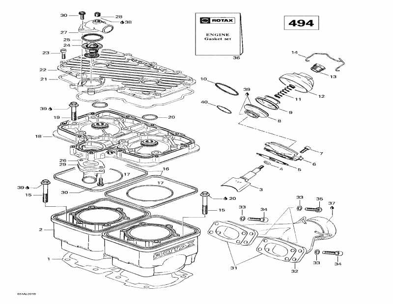 �������� ski-doo Skandic Wide Track LC, 2000 - Cylinder, Exhaust Manifold (494)