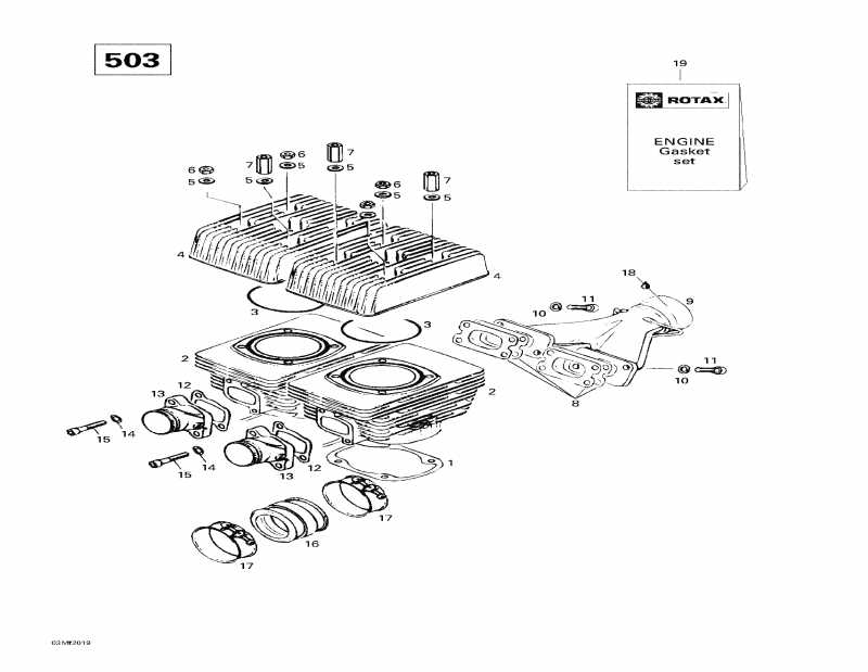 �������� Ski-doo Skandic Wide Track LC, 2000 ������ - Cylinder, Exhaust Manifold (503)