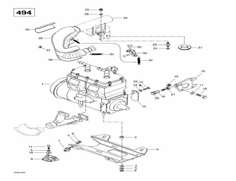 snowmobile - Engine Support And Muffler