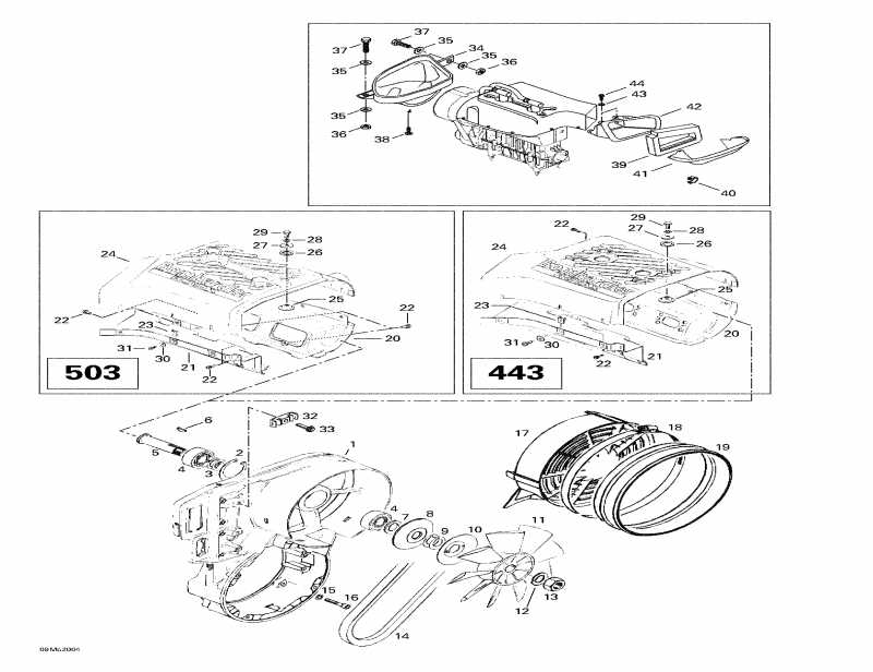 snowmobile Ski-doo Touring E, 2000  -  System  Fan (443, 503)