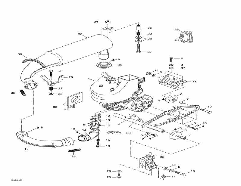 snowmobile   Tundra R, 2000 - Engine Support And Muffler