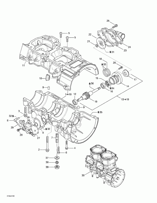snowmobile - Crankcase, Water Pump And Oil Pump