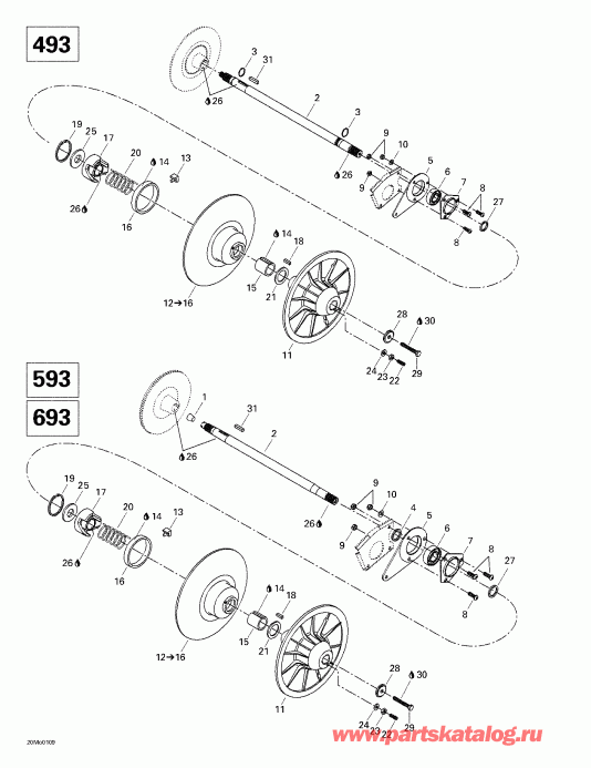 snowmobile  Formula Deluxe 500/600/700, 2001 - Driven Pulley