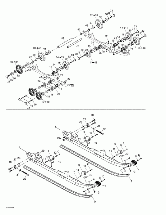 snowmobile Skidoo Formula Deluxe 500/600/700, 2001 - Rear Suspension