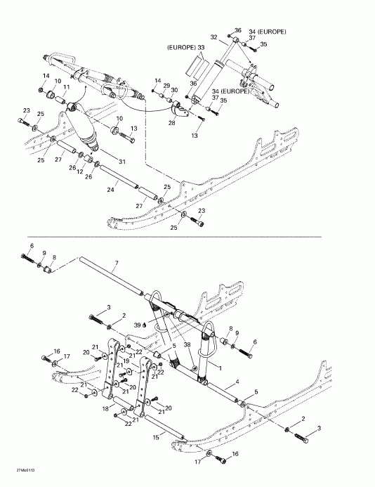 snowmobile Skidoo Grand Touring 500/600/700, 2001 - Front Arm