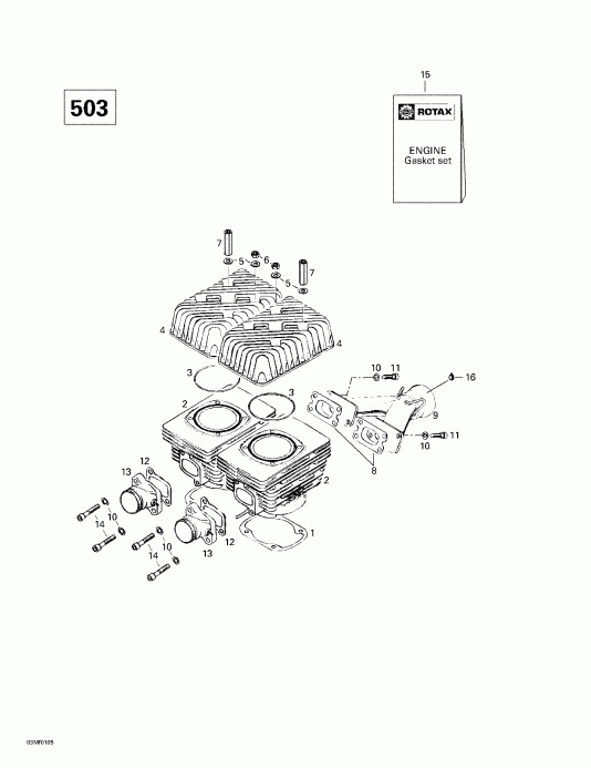 Ski Doo  MX Z 440 F/500 F, 2001 - Cylinder, Intake Exhaust Manifold (503)