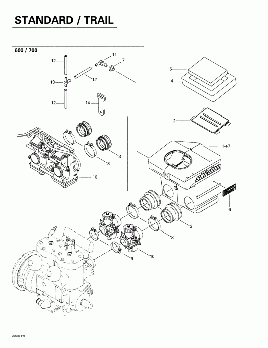 snowmobile SKIDOO ����������� MX Z 500/600/700, 2001 - Air Intake System Standard-trail