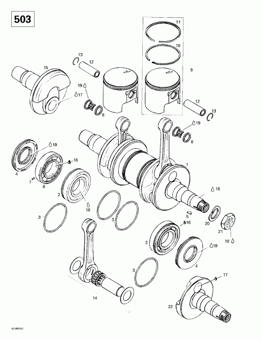  SKIDOO Skandic 500F/600, 2001  - Crankshaft And Pistons (503)