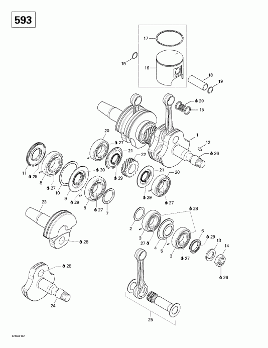 Skidoo ����������� Skandic 500F/600, 2001 - Crankshaft And Pistons (593)