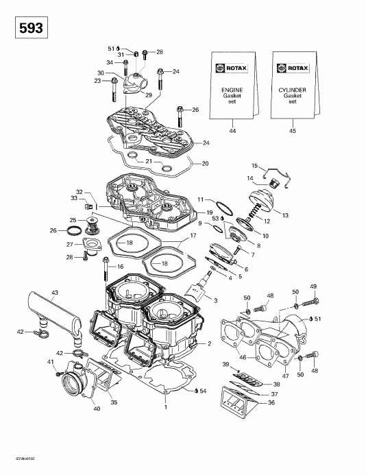  Ski Doo Skandic 500F/600, 2001 - Cylinder, Exhaust Manifold (593)