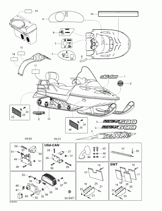 ��������  Skandic 500F/600, 2001 - Decals And Accessories