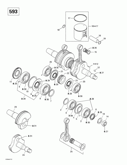  SkiDoo Summit 600/700/800, 2001  - Crankshaft And Pistons (593)