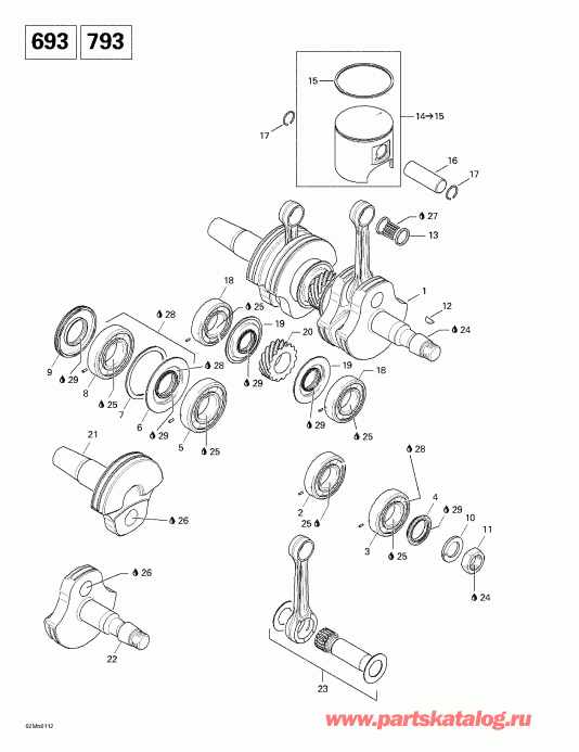  Skidoo Summit 600/700/800, 2001 - Crankshaft And Pistons (693, 793)