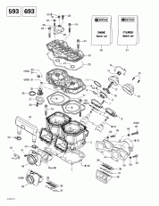 01- ,  ,   (593693) (01- Cylinder, Exhaust Manifold, Reed Valve (593693))