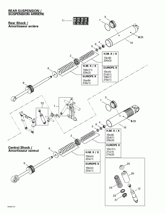 �������� BRP SkiDoo ������ Summit 600/700/800, 2001 - Rear Take Apart Shocks