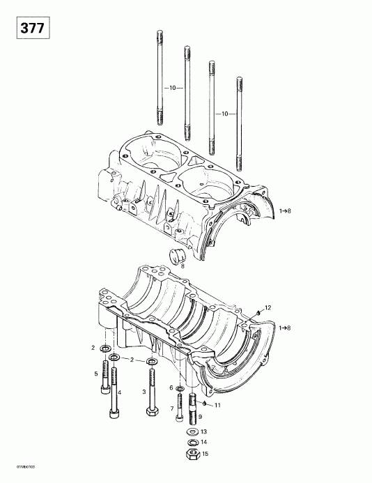 Skidoo  Touring 380 F/500F, 2001 - Crankcase (377)