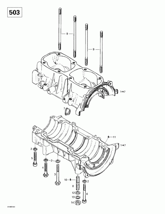 snowmobile Skidoo Touring 380 F/500F, 2001  - Crankcase (503)