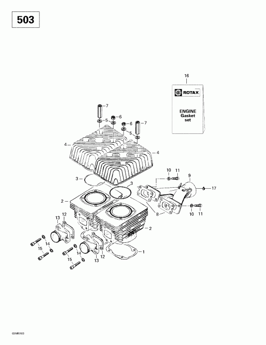  Skidoo - Cylinder, Exhaust Manifold (503)