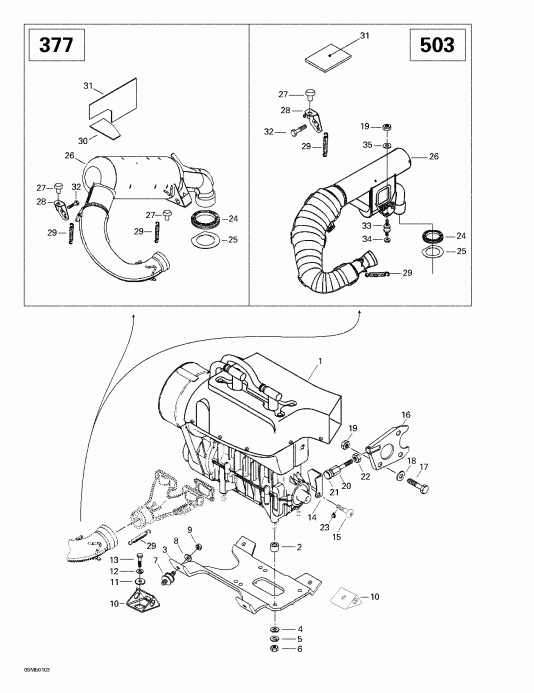  Ski-doo Touring 380 F/500F, 2001  - Engine Support And Muffler