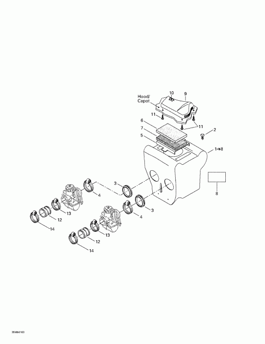 snowmobile Ski-doo Touring 380 F/500F, 2001  - Air Intake System