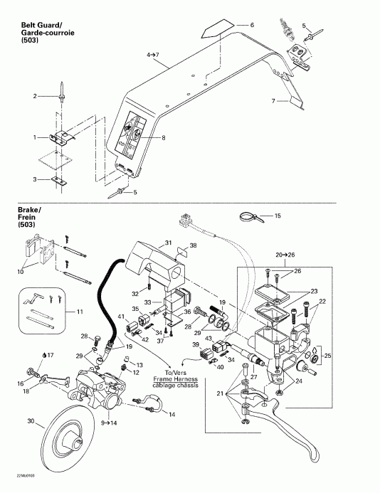 snowmobile Ski Doo  Touring 380 F/500F, 2001 - Hydraulic Brake And Belt Guard