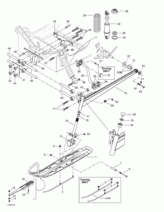 snowmobile Skidoo Touring 380 F/500F, 2001 - Front Suspension And Ski
