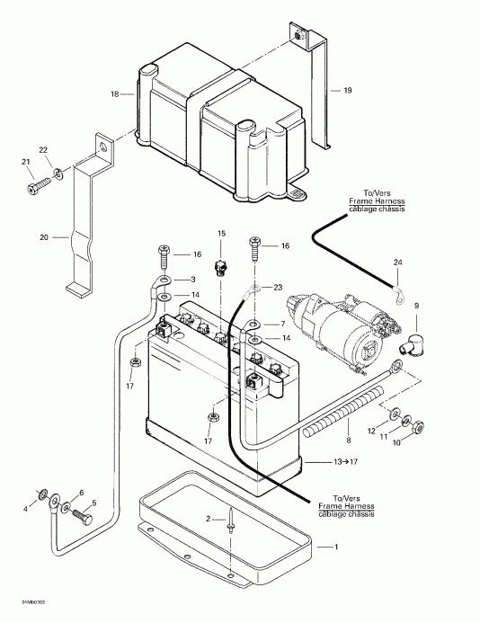 snowmobile Ski Doo Touring 380 F/500F, 2001  - Battery