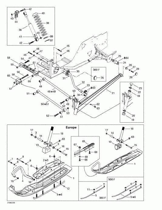 BRP SkiDoo Grand Touring 380 F/500 F, 2002  - Front Suspension And Ski