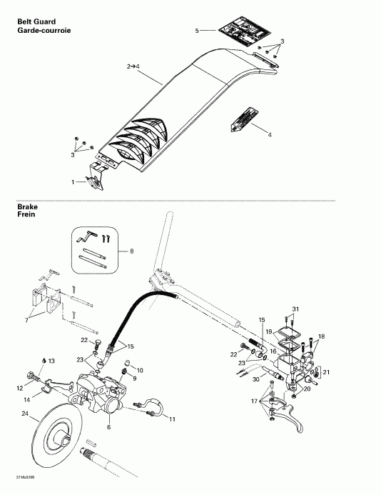 snowmobile Skidoo Grand Touring 500/600/700/800, 2002 - Hydraulic Brake And Belt Guard