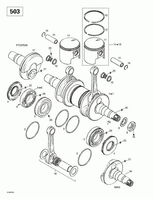 snowmobile  Legend 380F/500F, 2002  - Crankshaft (503)