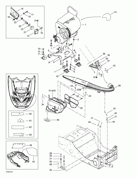  SkiDoo Legend 380F/500F, 2002 - Engine Support And Muffler