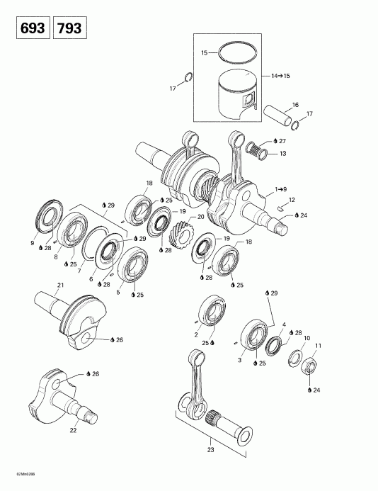  Legend 500/600/700/800, 2002 - Crankshaft And Pistons (693)