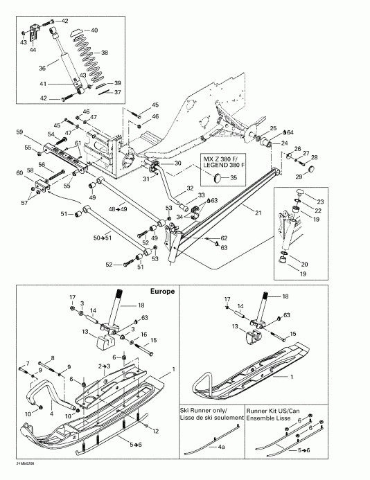 snowmobile  MX Z 380 F/500 F, 2002  - Front Suspension And Ski