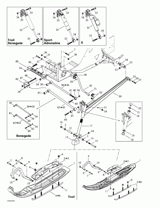 ��������  ����������� MX Z 500/600/700/800, 2002 - Front Suspension And Ski