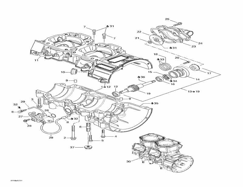 Ski-doo  MX Z 800 Rev, 2002 - Crankcase, Water Pump And Oil Pump