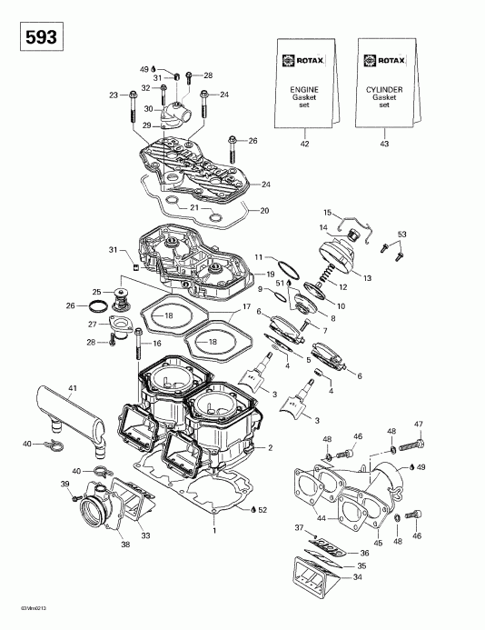 snowmobile - Cylinder, Exhaust Manifold (593)
