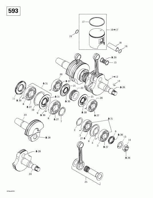  Skidoo  Summit 600/700/800, 2002 - Crankshaft And Pistons (593)