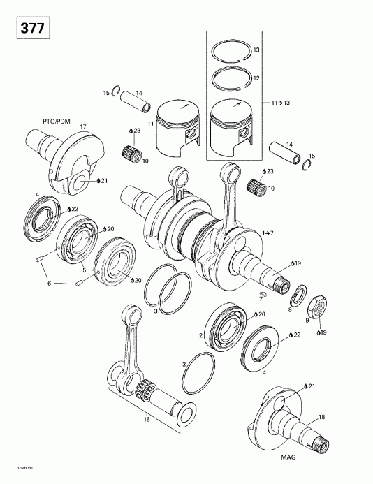 snowmobile  Grand Touring 380 F/550 F, 2003 - Crankshaft And Pistons (377)