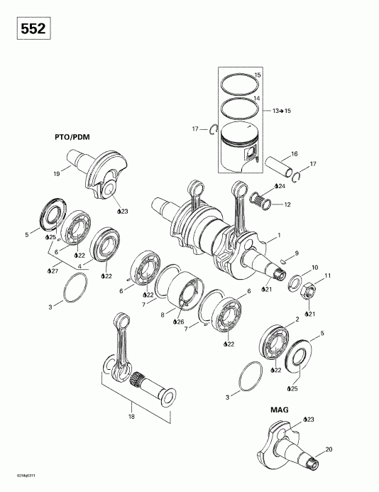  Ski Doo Grand Touring 380 F/550 F, 2003 - Crankshaft And Pistons (552)