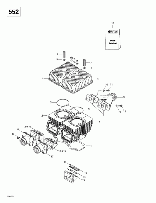   Grand Touring 380 F/550 F, 2003  - Cylinder, Intake, Exhaust Manifold (552)