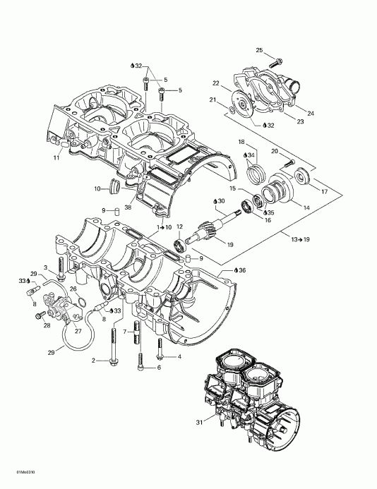   Grand Touring 500/600/700, 2003  - Crankcase, Water Pump And Oil Pump
