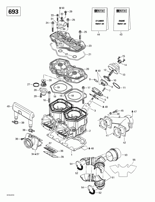 Ski-doo - Cylinder, Exhaust Manifold, Reed Valve (693)