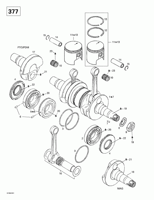 snowmobile Skidoo Legend 380F/550F, 2003 - Crankshaft (377)