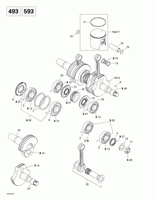  Skidoo Legend 500/600/700, 2003 - Crankshaft And Pistons (493)