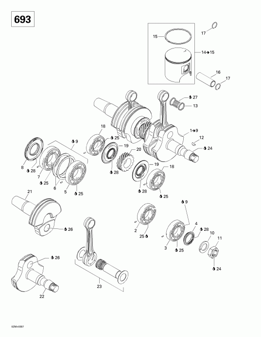  Skidoo  Legend 500/600/700, 2003 - Crankshaft And Pistons (693)