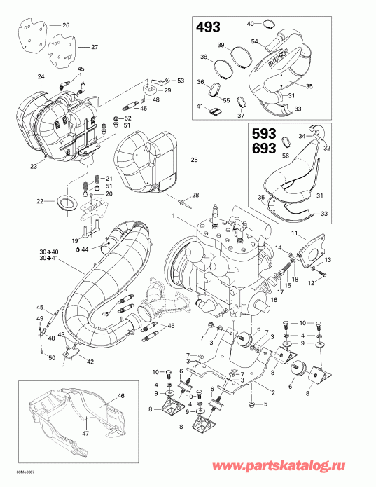 BRP  Legend 500/600/700, 2003 - Engine Support And Muffler