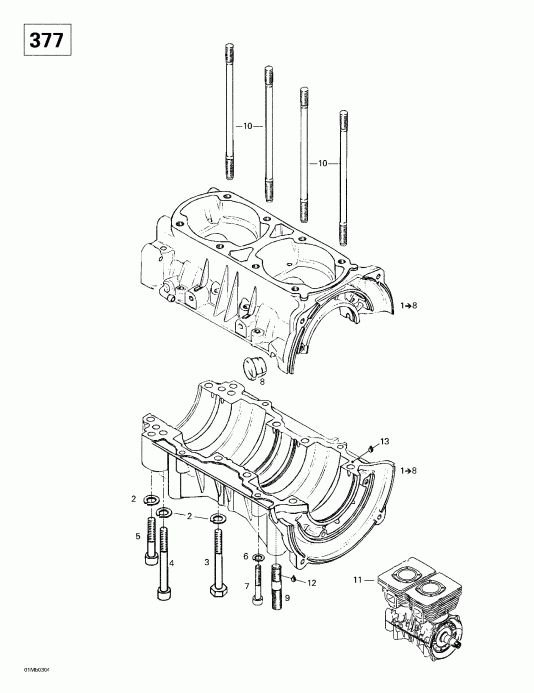 ��������  ����������� MX Z 380 F/550 F, 2003 - Crankcase (377)