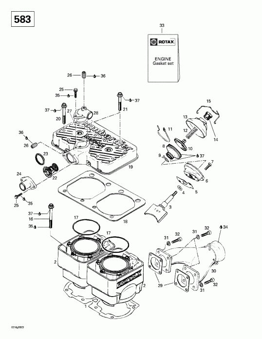 Skidoo MX Z 380 F/550 F, 2003  - Cylinder, Exhaust Manifold (552)