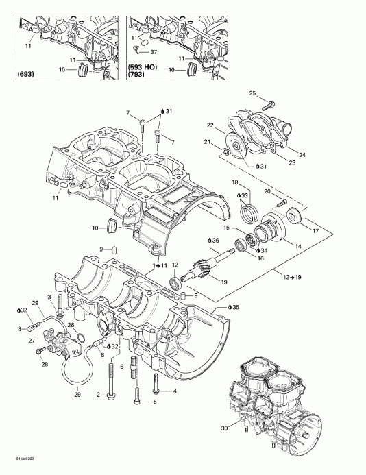    MX Z 500/600/600 HO/700/800, 2003 - Crankcase, Water Pump And Oil Pump