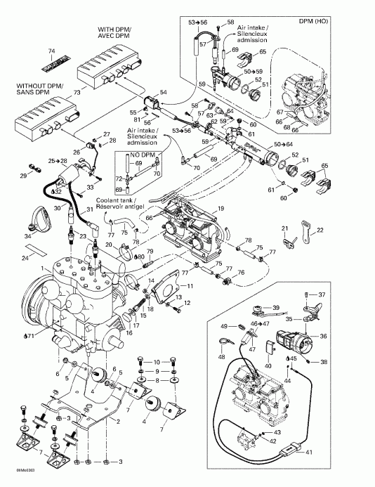 snowmobile   MX Z 500/600/600 HO/700/800, 2003 - Engine Support